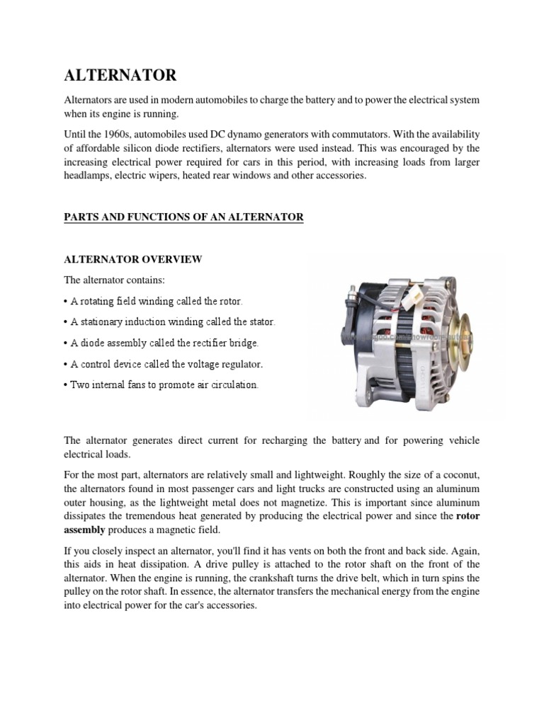Alternator Parts And Functions Of An Alternator Pdf Rectifier Diode