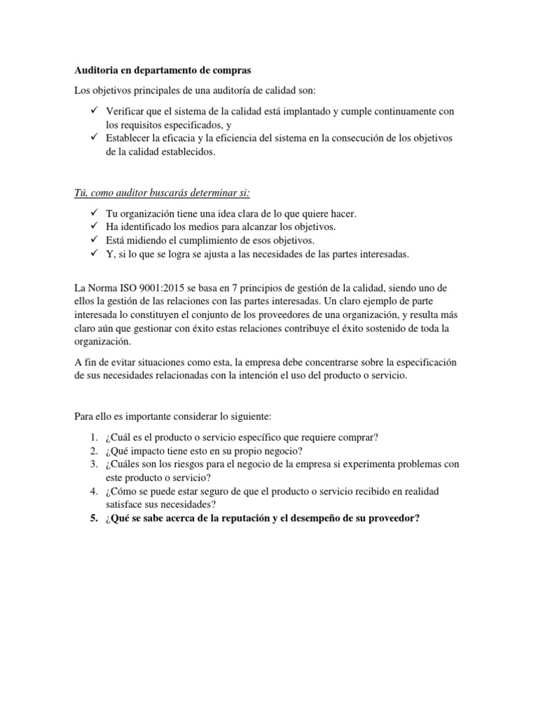Auditoria en Departamento de Compras | PDF | Calidad (comercial) | Business