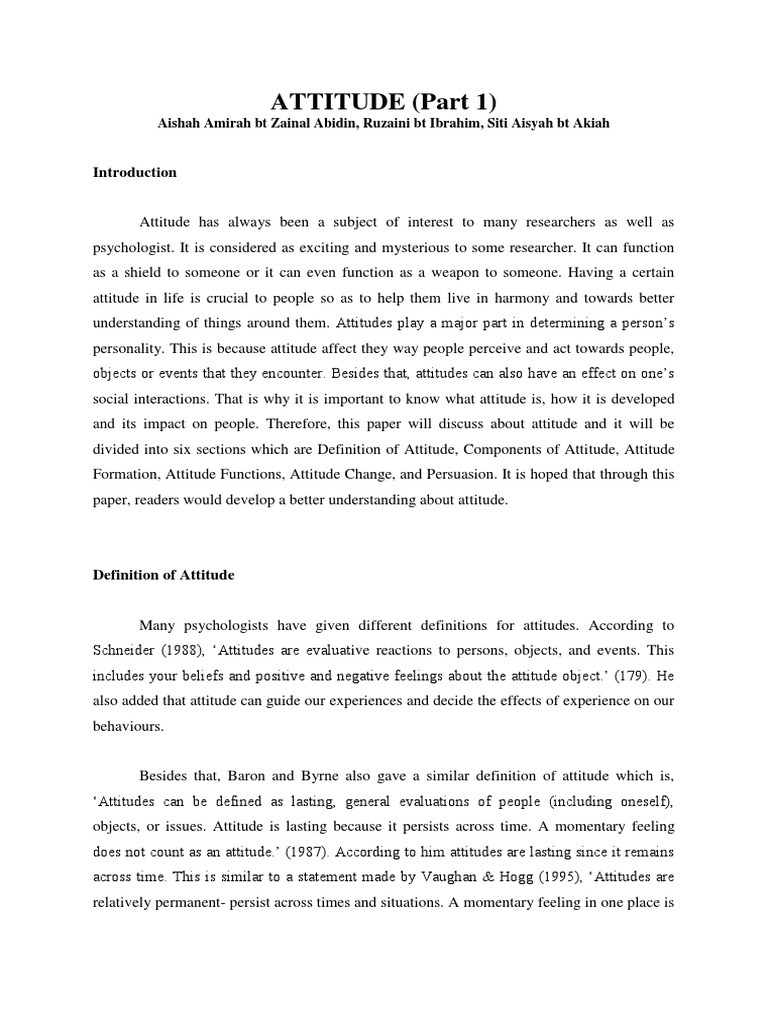 Definition of Attitude PDF Attitude (Psychology) Psychological