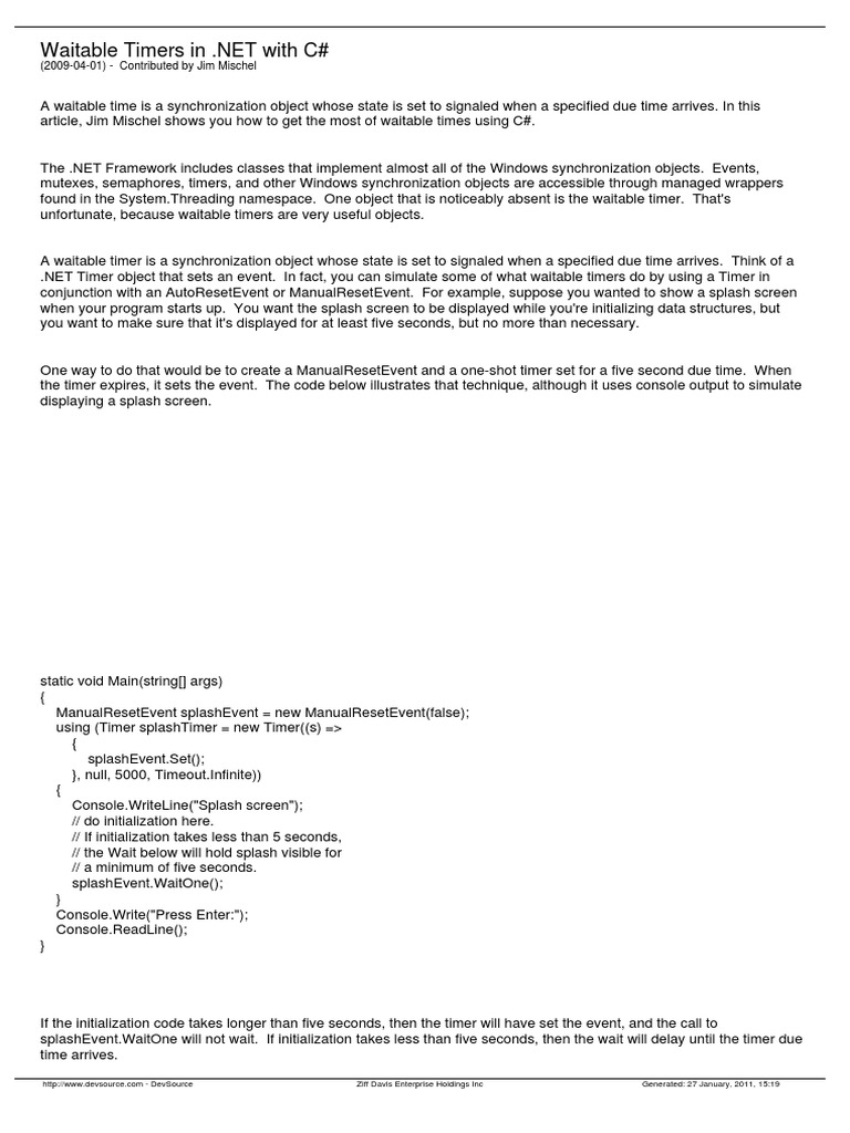 Waitable Timers in C PDF C Sharp (Programming Language