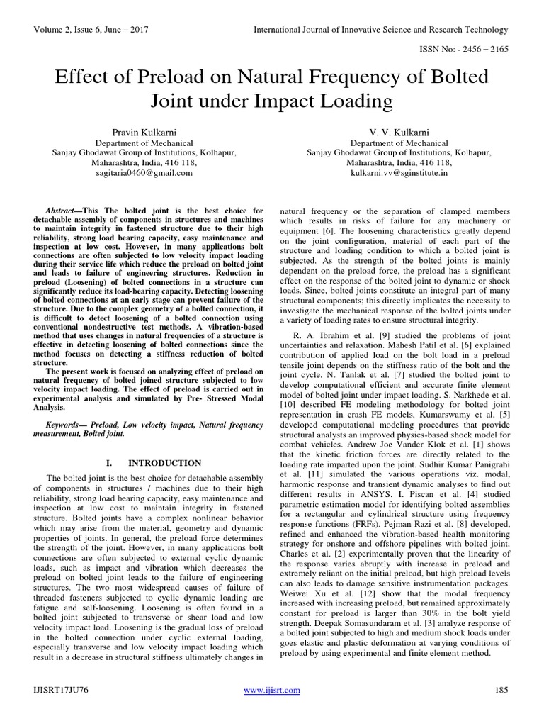 Effect Of Preload On Natural Frequency Of Bolted Joint Under Impact