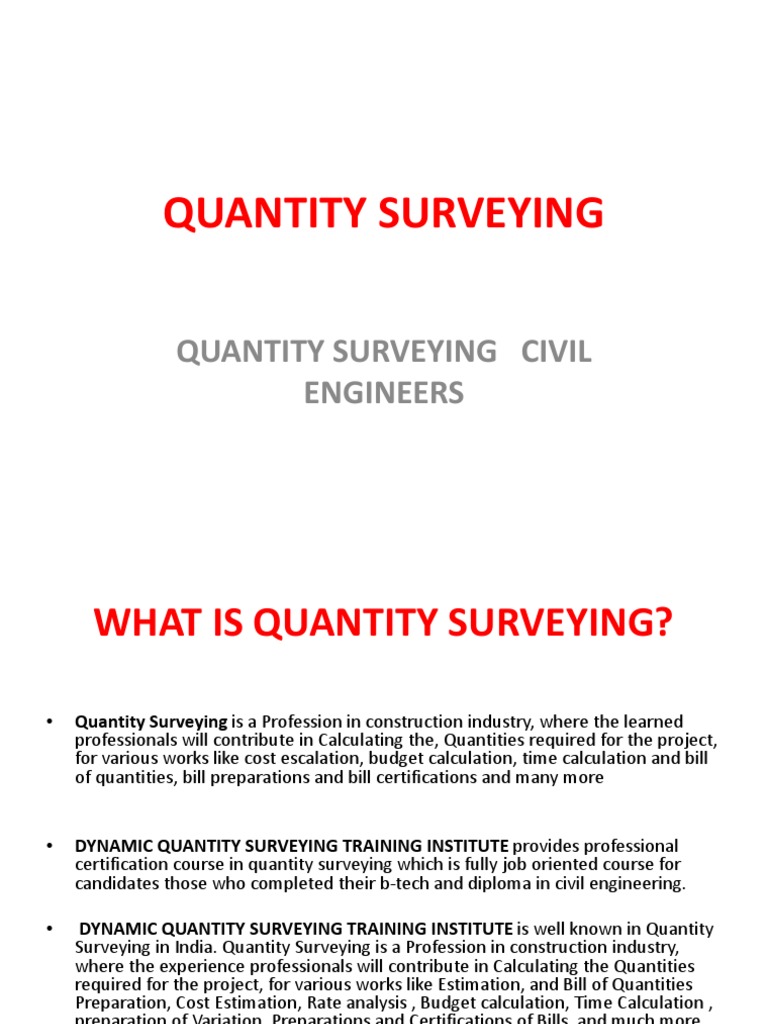 Quantity Surveying PDF Surveying Business