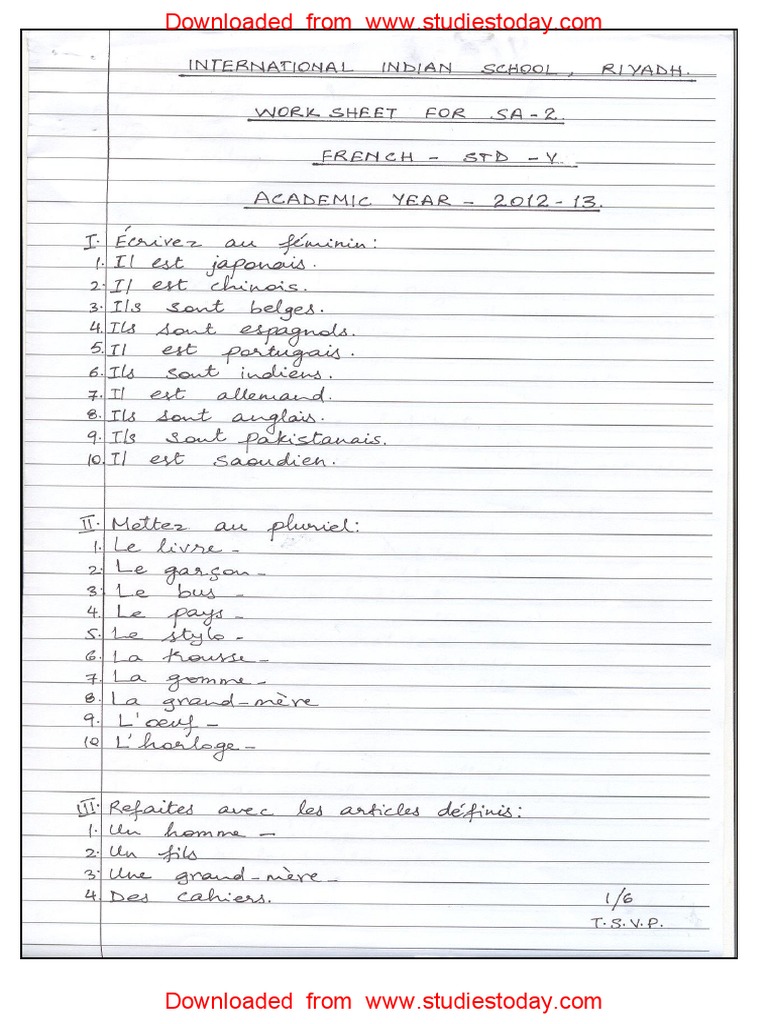 cbse class 5 french worksheet pdf pdf