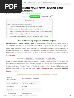 BEL Probationary Engineer Previous Papers &amp; BEL PE Model Papers 