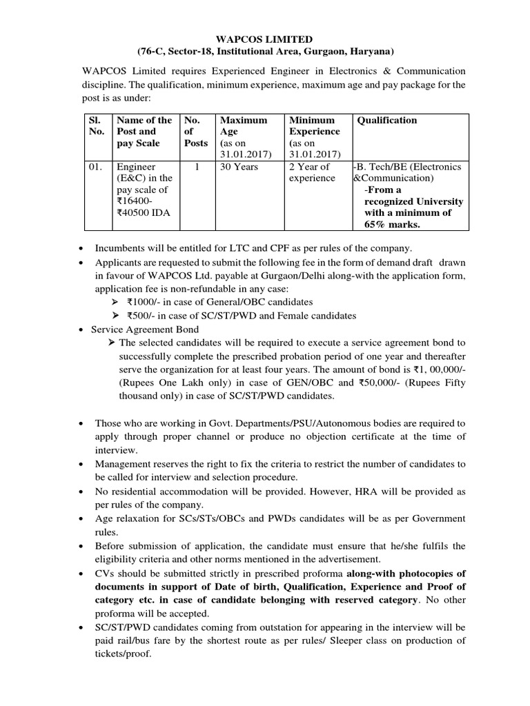 WAPCOS Engineer Pay Scale Details | PDF | Government Information ...