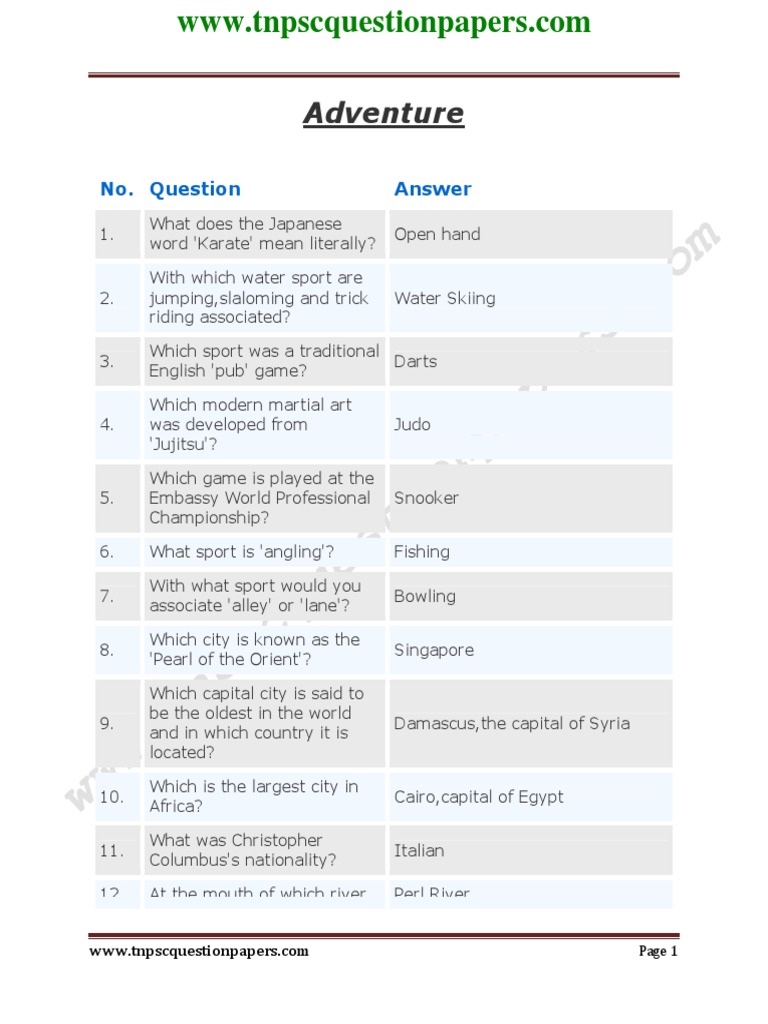 Adventure: No. Question Answer | PDF | Cricket | England Cricket Team