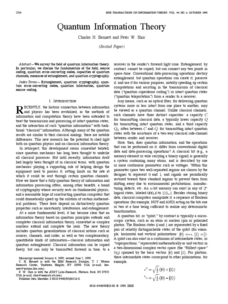 Quantum Information Theory Overview | PDF | Quantum Entanglement ...