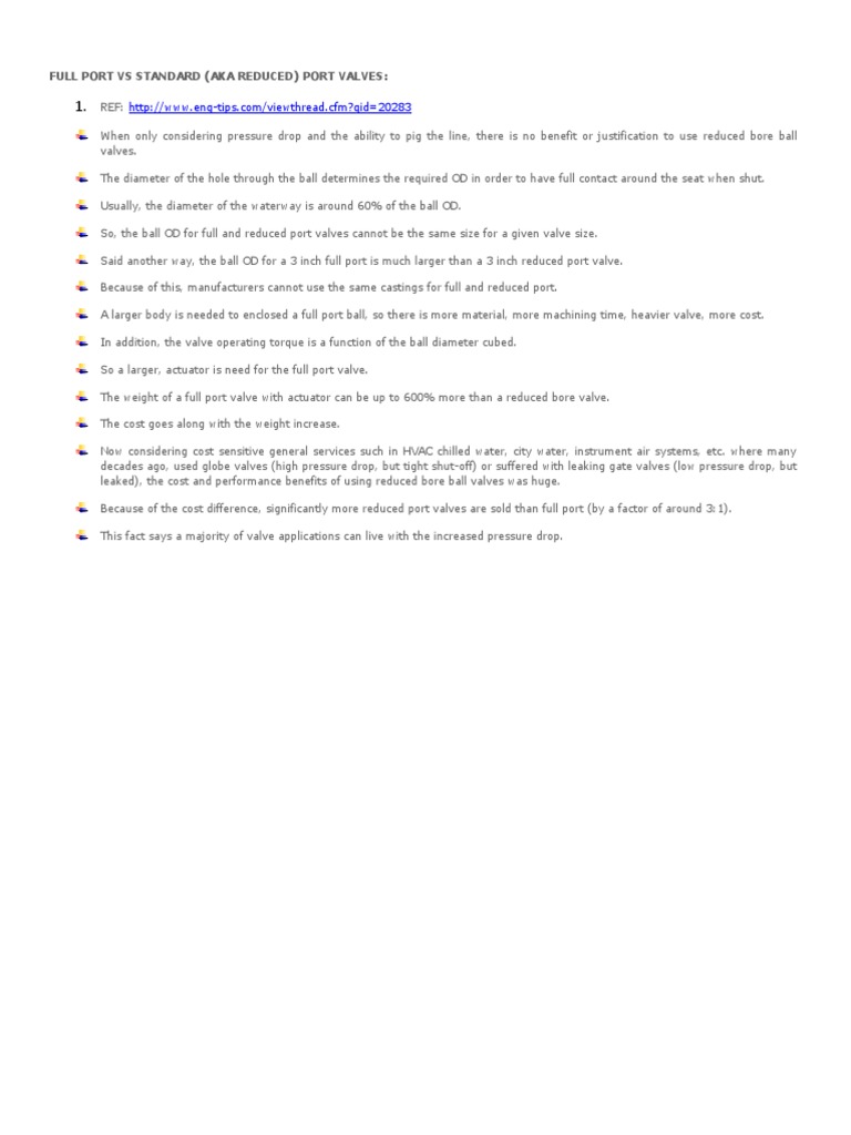 Full Port Vs Reduced Port Valves PDF Valve Pipe (Fluid Conveyance)