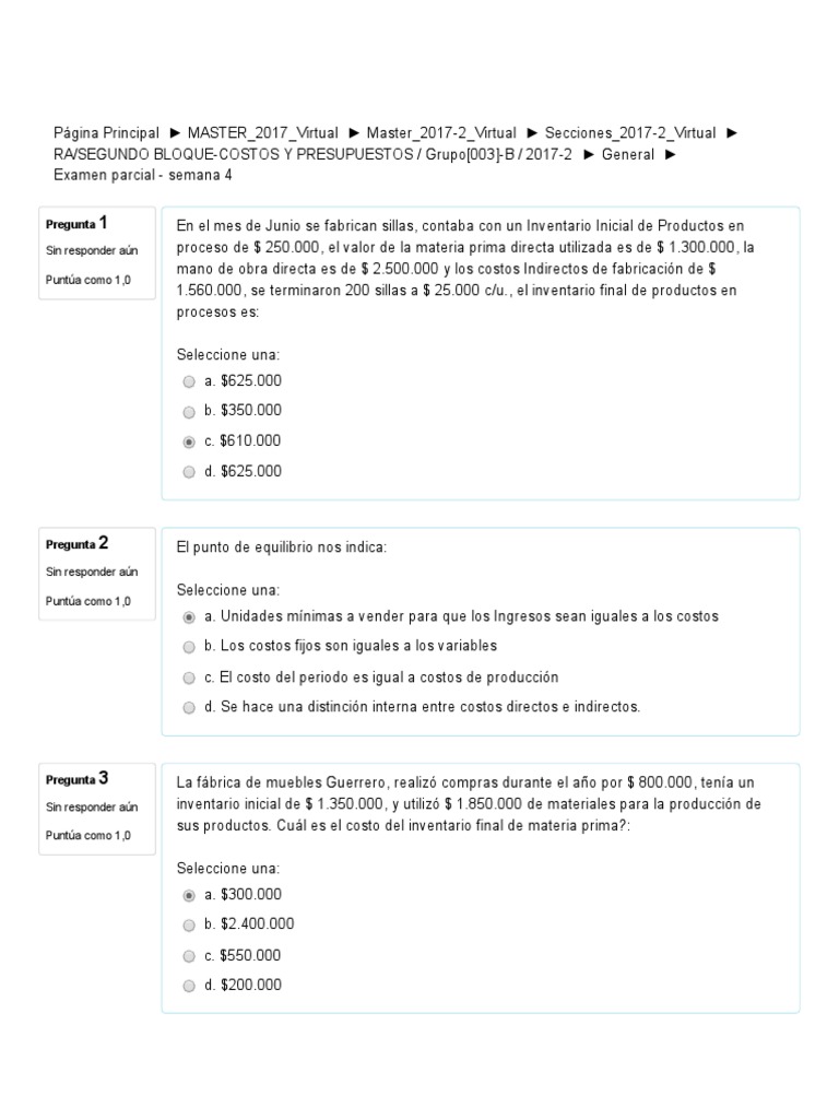Parcial Semana 4 Costos y Presupuestos 10-10 | PDF | Presupuesto ...