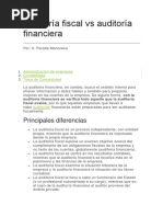 Auditoría Fiscal Vs Auditoría Financiera