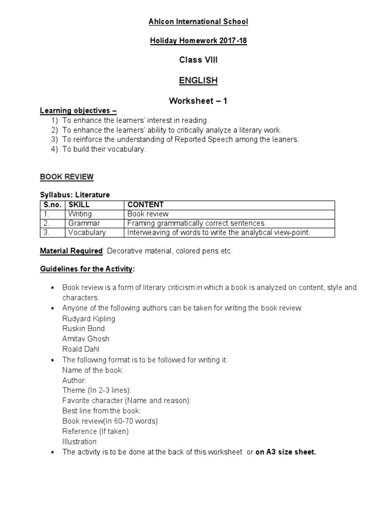 Holiday homework class viii image