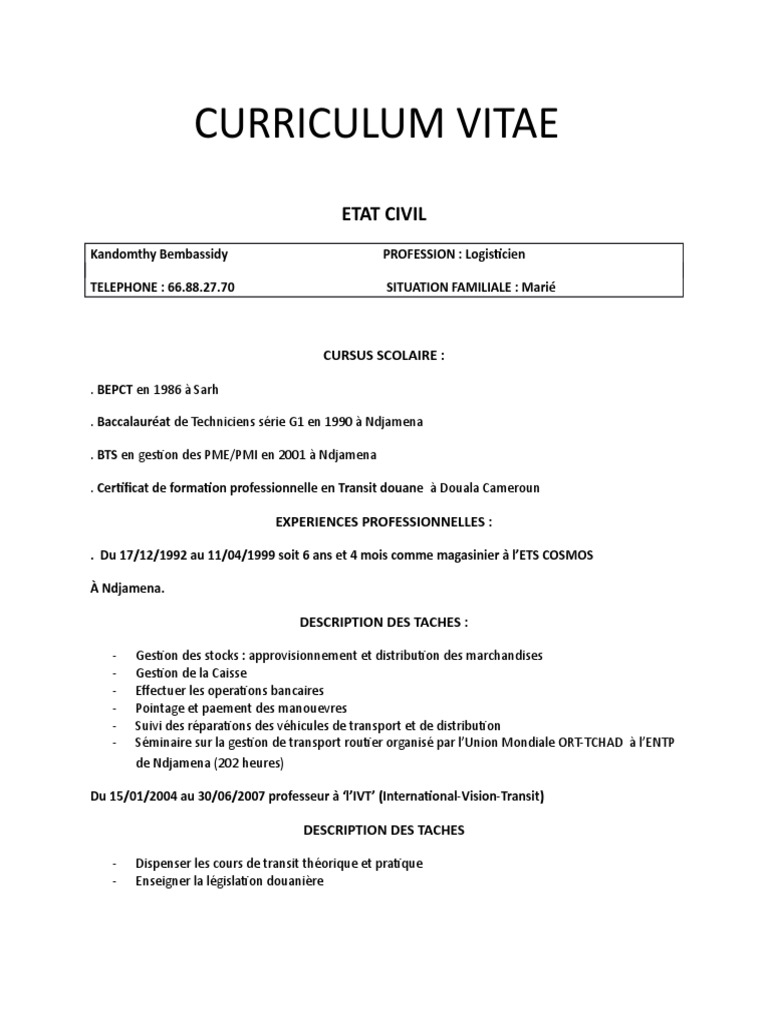 CV de Logisticien et Agent de Transit | PDF | Logistique | Industries