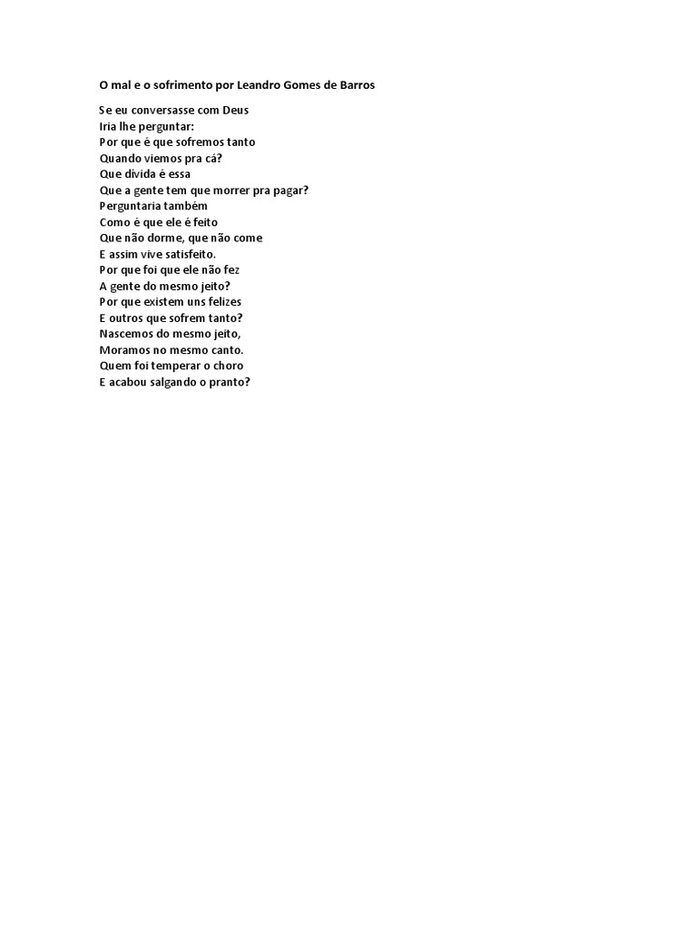 O Mal e o Sofrimento Por Leandro Gomes de Barros PDF