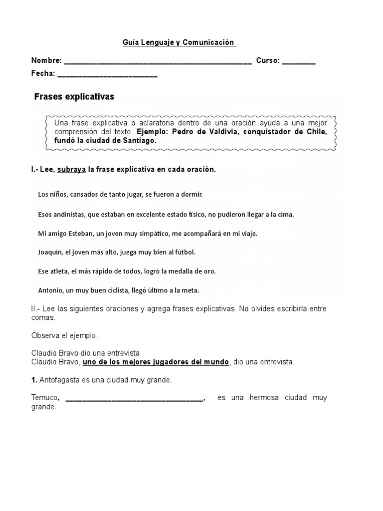 Frases Explicativas en Oraciones | PDF