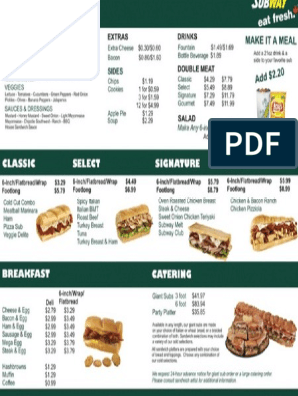 Subway Menu, PDF, Menu