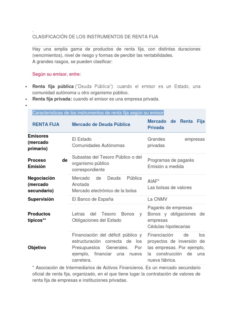 Clasificación de Los Instrumentos de Renta Fija | PDF | Renta Fija ...