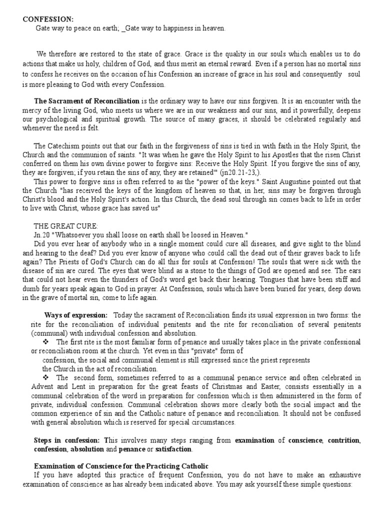 Steps to Catholic Confession | PDF | Penance | Confession (Religion)