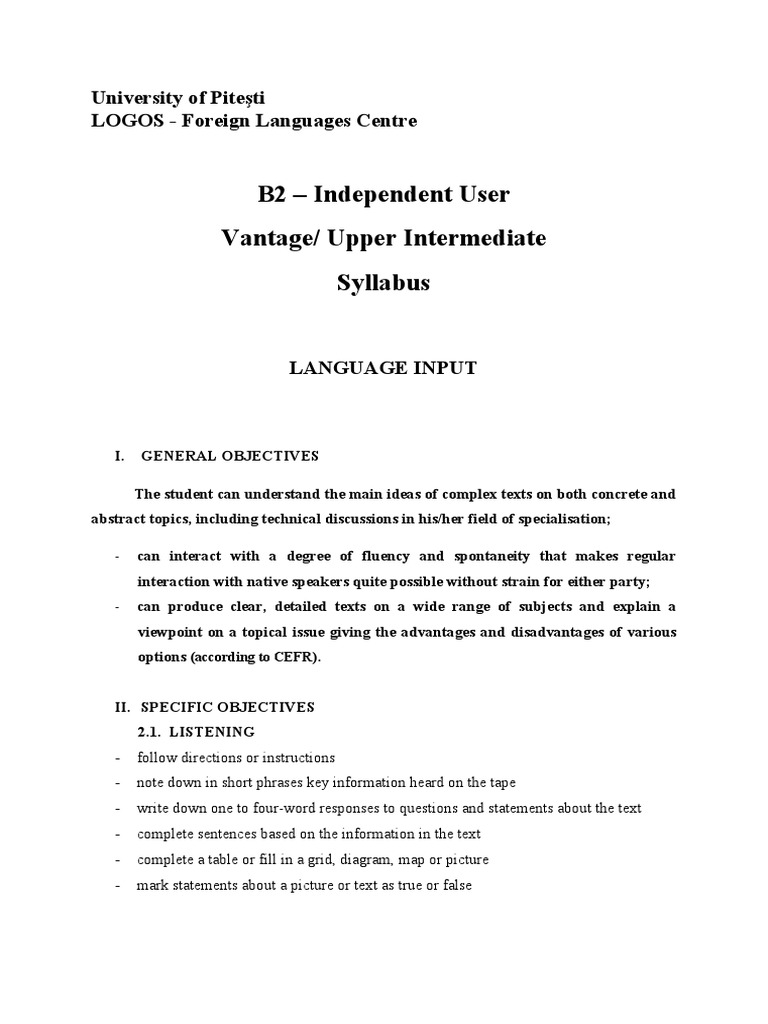 B2 Upper Intermediate English Syllabus | PDF | Perfect (Grammar) | Verb