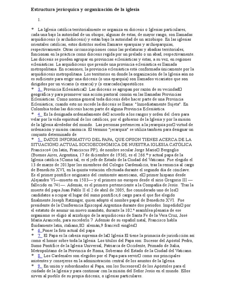 Estructura Jerárquica y Organización de La Iglesia | PDF | Papa ...