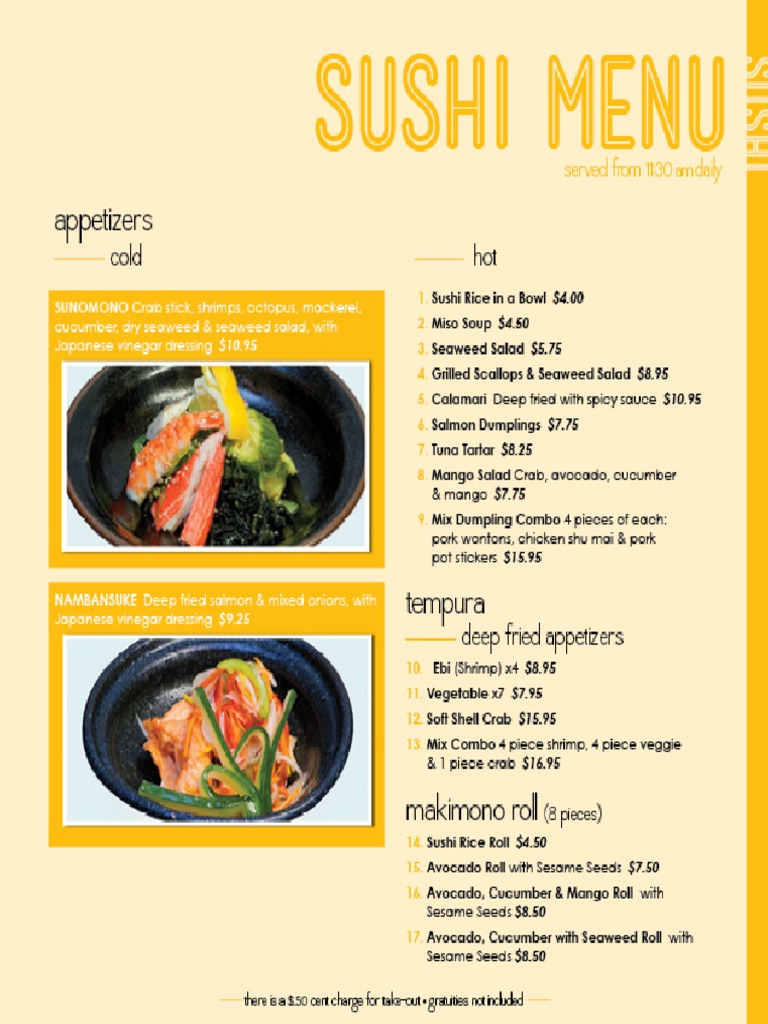Speciality Inn Sushi Menu | PDF | Restaurant And Catering