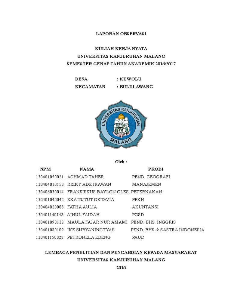 Laporan Observasi Desa Kuwolu Kecamatan Bululawang