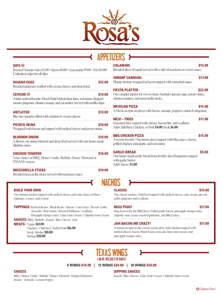 Rosa's Cantina Bermuda Menu Overview | PDF | Burrito | Salad
