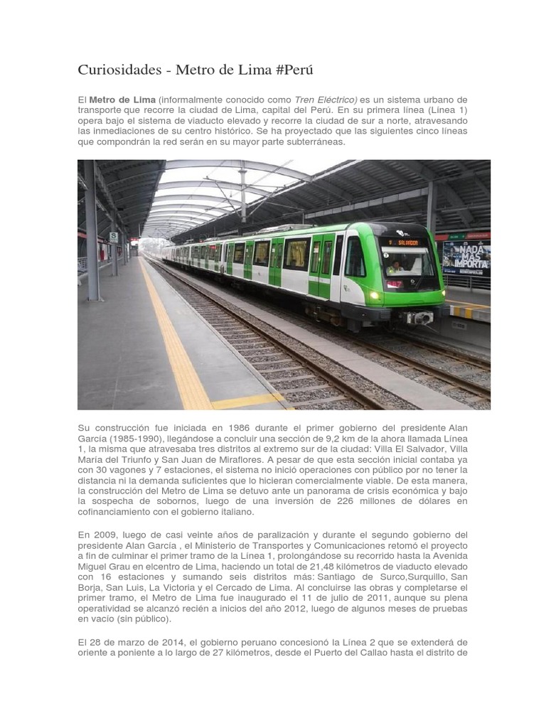 Curiosidades del Metro de Lima, Perú | PDF | Lima | Transporte ferroviario