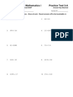 DEV 084 - Basic Mathematics I Practice Test 3-A: Name - Section #