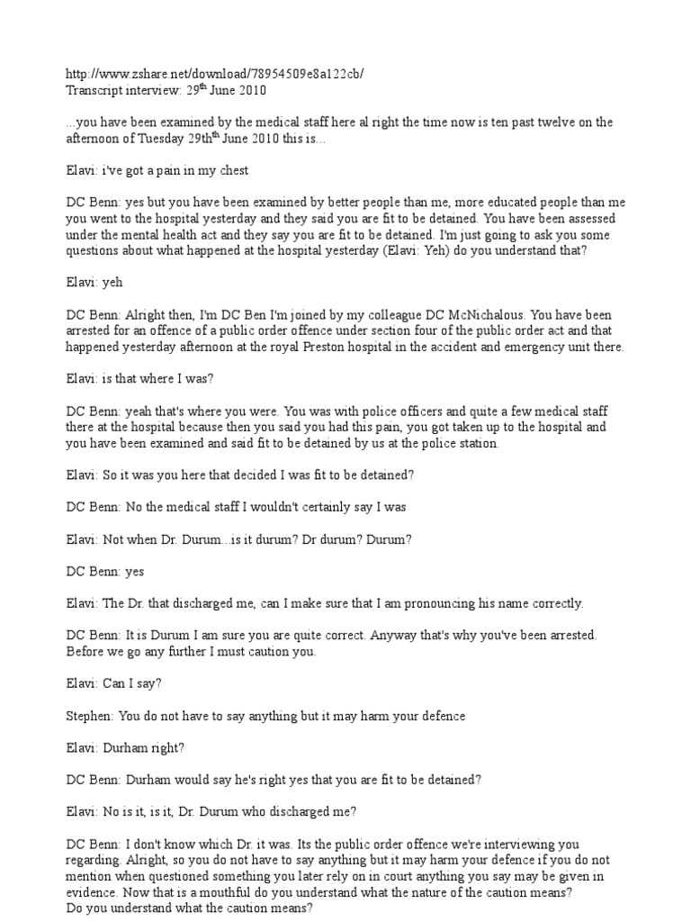 Interview Transcript | PDF | Arrest