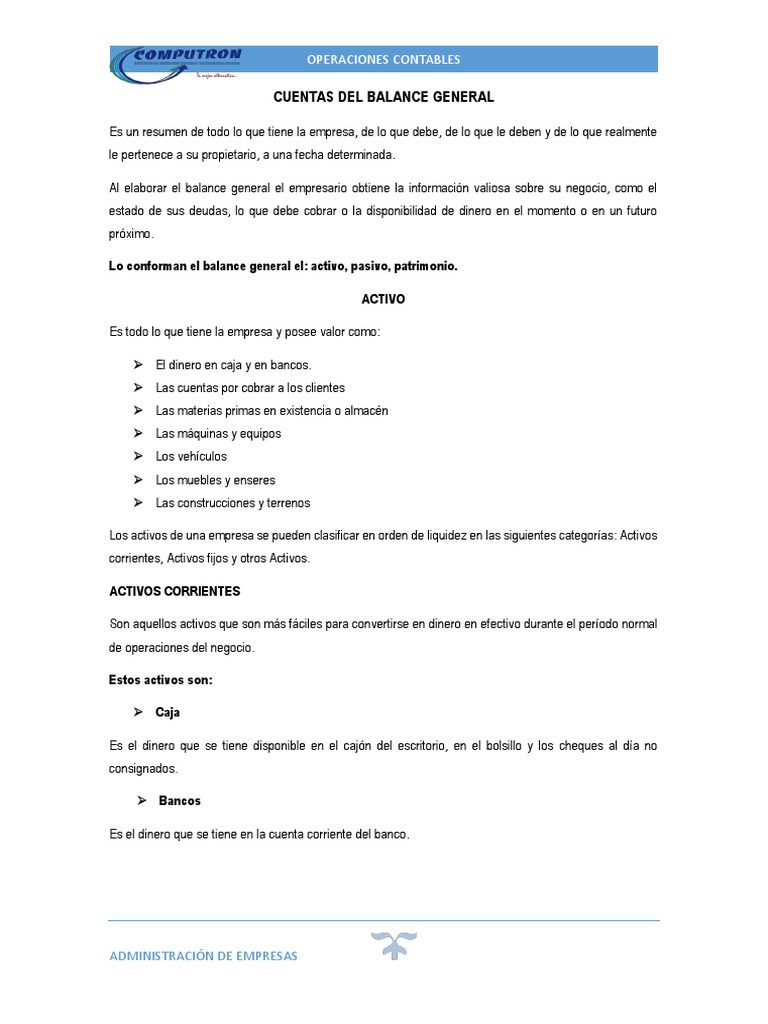 Cuentas Del Balance General | PDF | Contabilidad | Bancos
