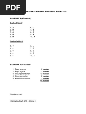Jawapan Buku Teks Pendidikan Seni Visual Tingkatan 2 Kssm