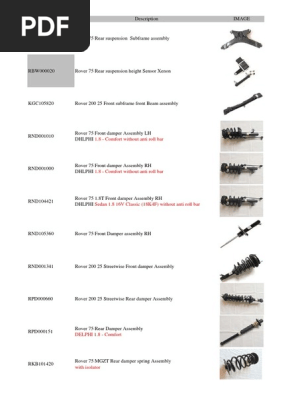 MG Rover 75 & 200 Parts Catalogue | PDF | Fuel Injection | Trunk (Car)