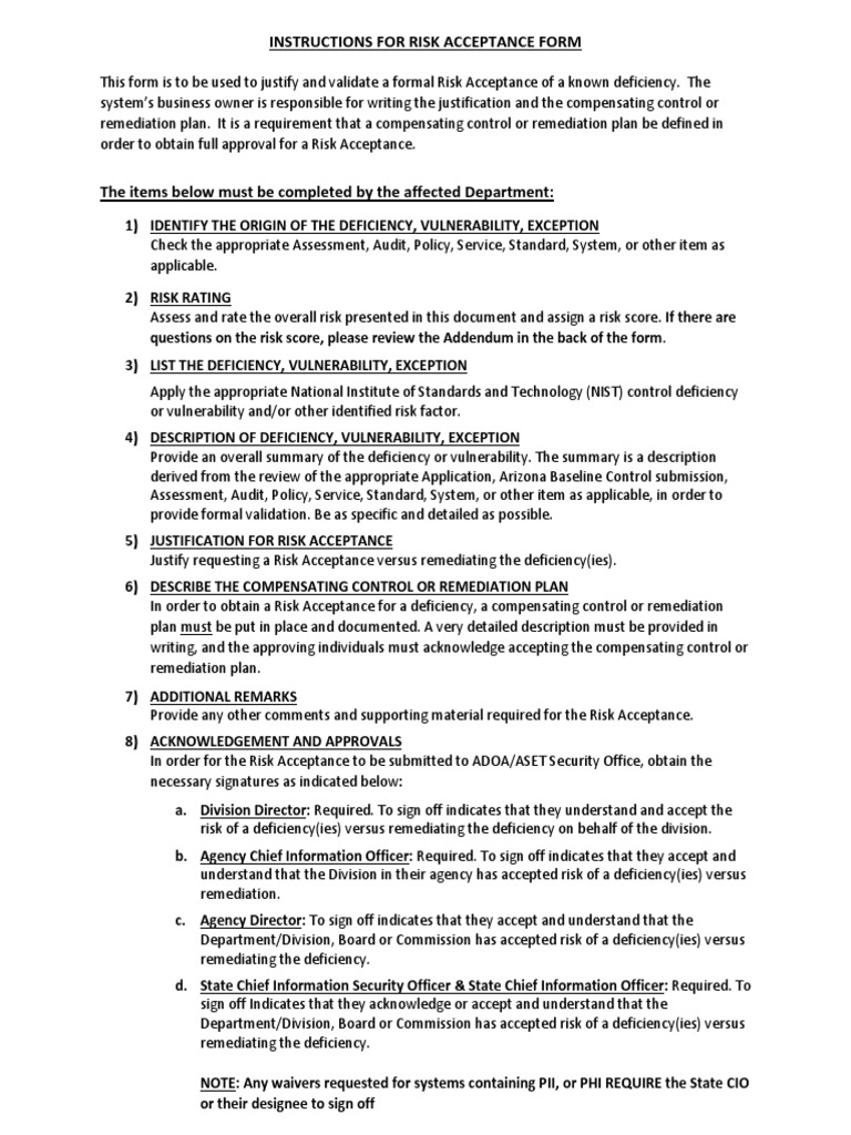 Risk Acceptance Form | Download Free PDF | Threat (Computer ...