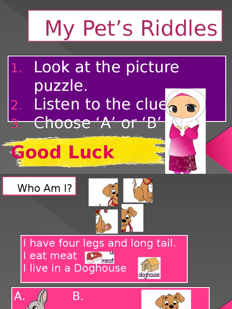 My Pet's Riddles: Look at The Picture Puzzle. Listen To The Clue ...