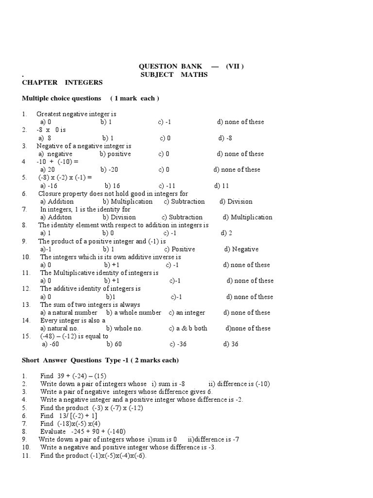 Class 7 - Maths PDF | PDF | Triangle | Integer