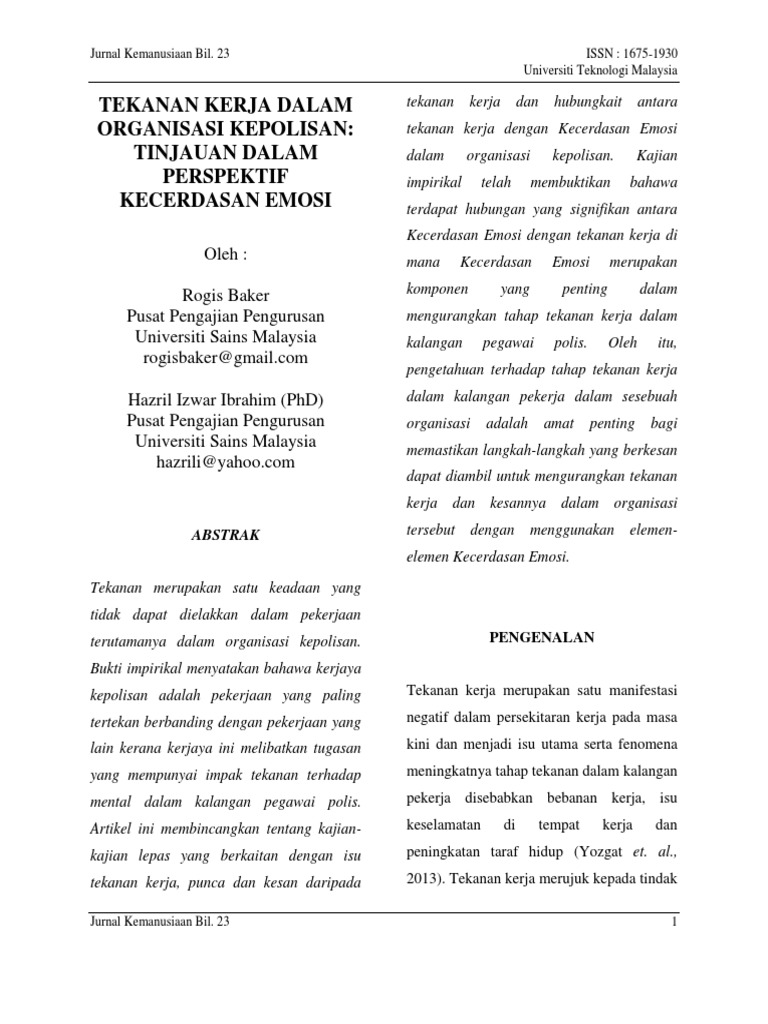 TEKANAN KERJA DALAM ORGANISASI KEPOLISAN-TINJAUAN DALAM ...