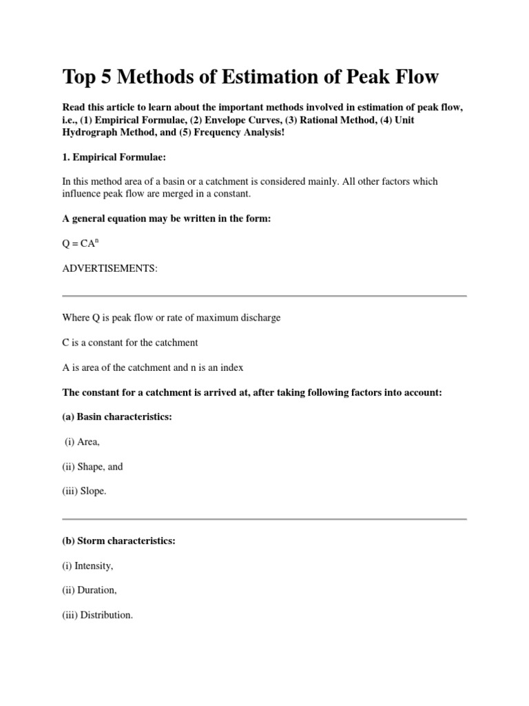 Estimating Peak Flow Methods | PDF | Drainage Basin | Flood