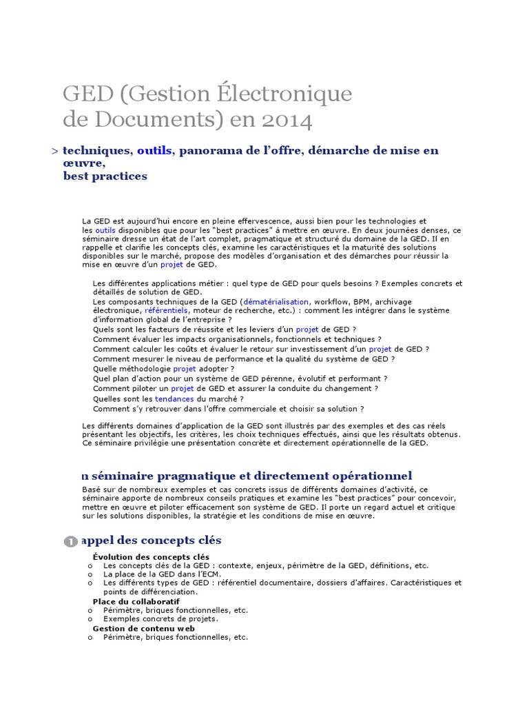Panorama de la GED : Techniques et Outils | PDF | Sciences de l ...