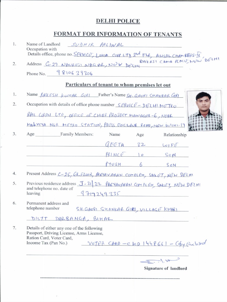 Tenant Information Form Duly Filled Pdf