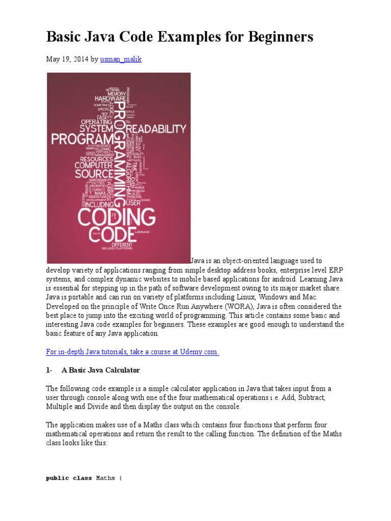 Basic Java Code Examples for Beginners | Class (Computer ...
