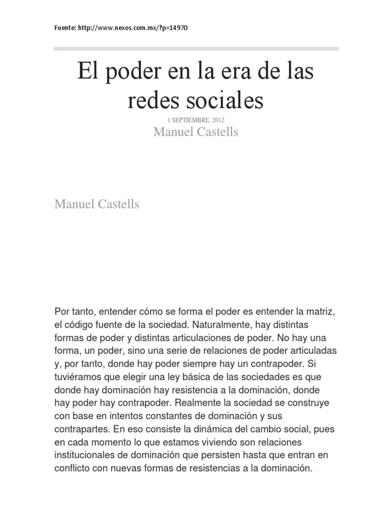 El Poder en La Era de Las Redes Sociales | PDF | Poder (social y ...