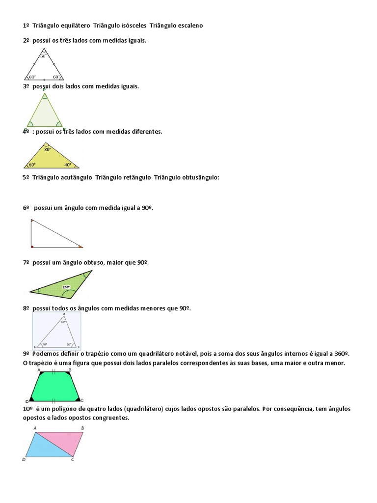 Tipos de Triângulos e Trapézio | PDF | Esportes e Recreação | Casa e Jardim