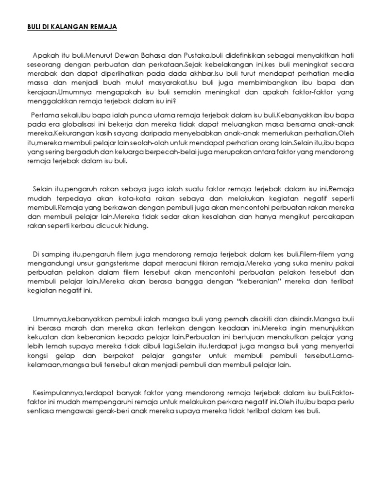 Punca Gejala Buli Dan Langkah Untuk Mengatasinya