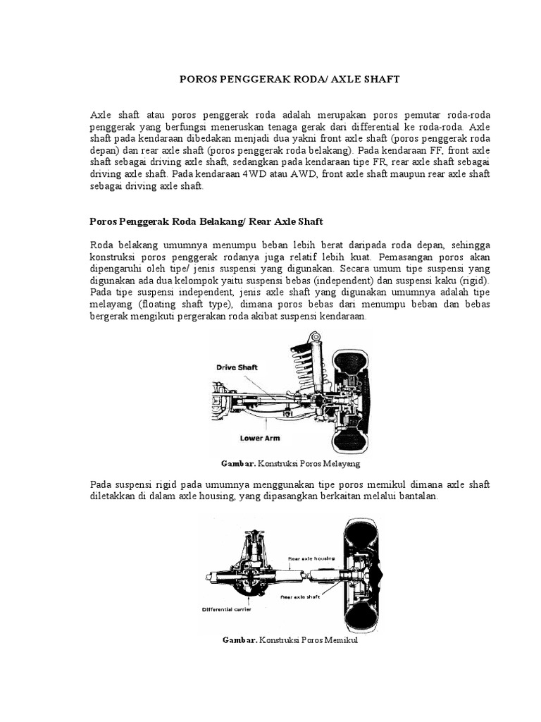Fungsi dan Tipe Poros Penggerak Roda | PDF