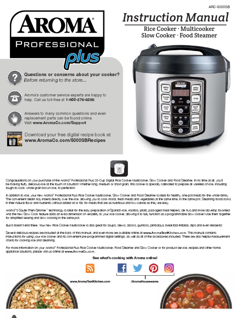 Instruction Manual: Rice Cooker Multicooker Slow Cooker Food Steamer | PDF  | Sautéing | Slow Cooker