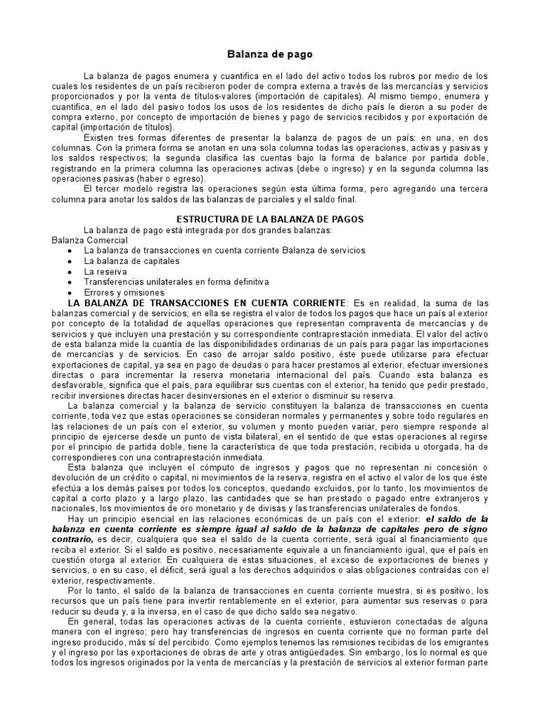 Estructura y Equilibrio de la Balanza de Pagos | PDF | Balance de pagos ...