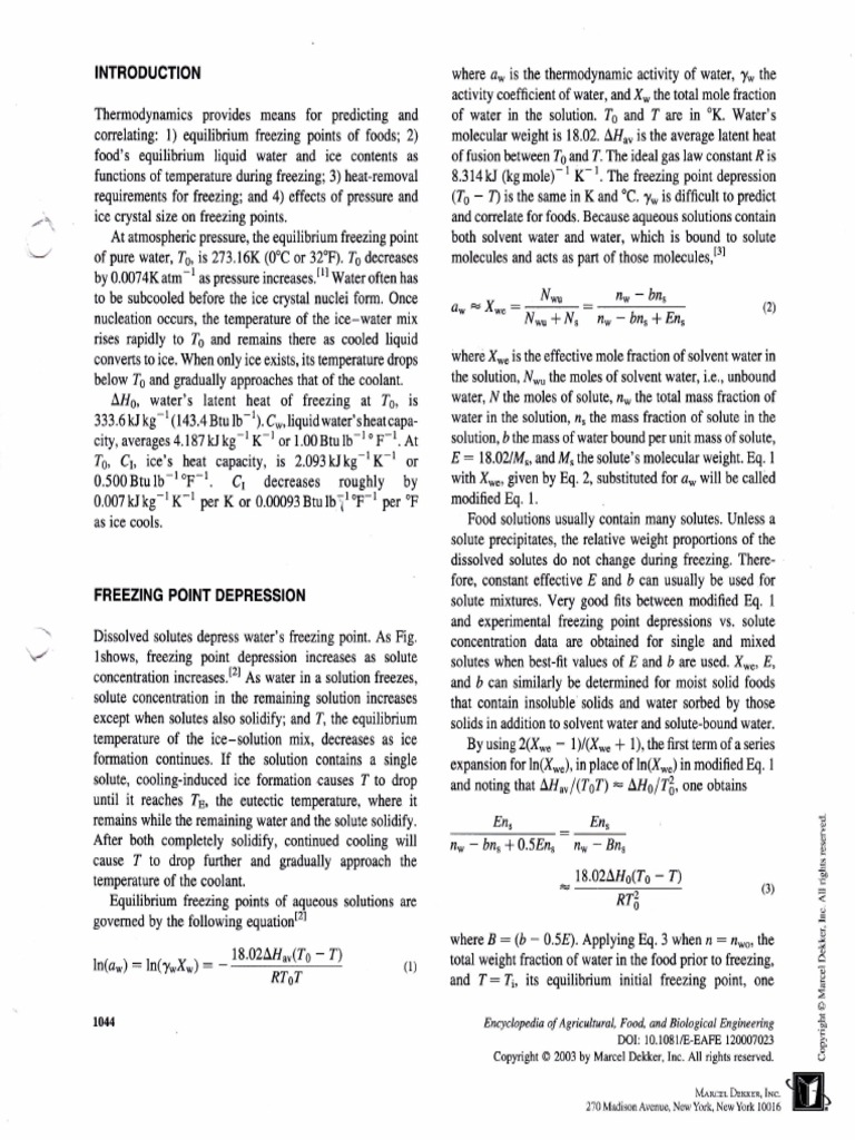 Thermodynamics Of Freezing Pdf Freezing Solution
