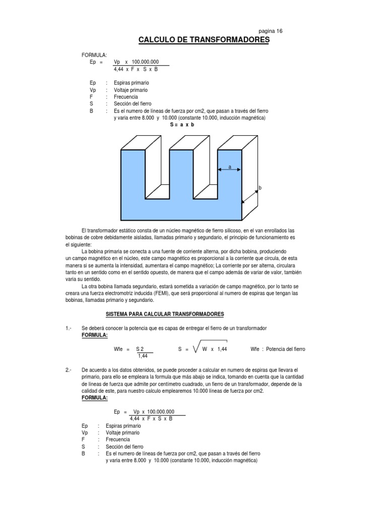 Cálculo de Transformadores y Fórmulas | PDF | Transformador | Inductor