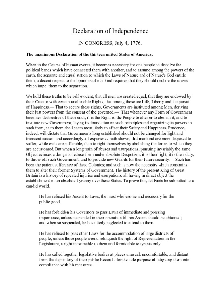 The Declaration of Independence Natural And Legal Rights United