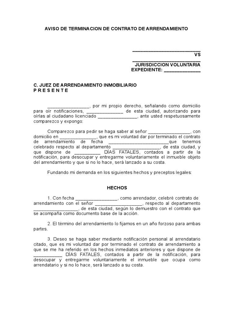 AVISO DE TERMINACION DE CONTRATO DE ARRENDAMIENTO.doc